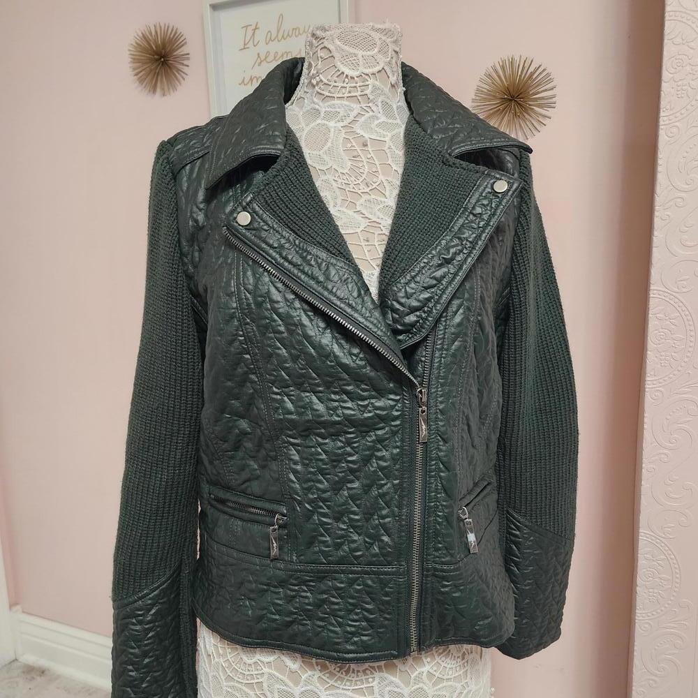 EUC Montanaco Green moto style unique jacket L sweater arms